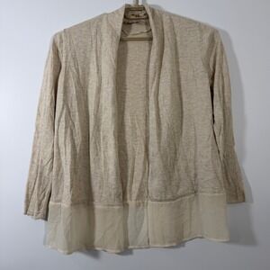 LOFT Outlet Lightweight Knit Open Front Cardigan Sheer Hem Beige Size L